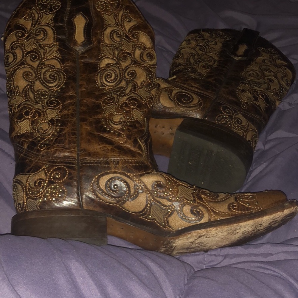 Leather square toe boots